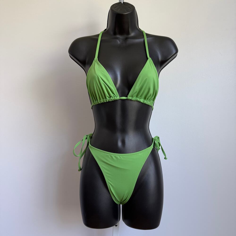 Pink Pink sz S Green Tie String Bikini Swimsuit‎ Set Y2K Micro Swim